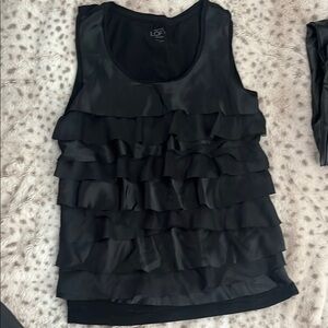 LOFT Black Ruffled Tank Top with Rounded Neckline